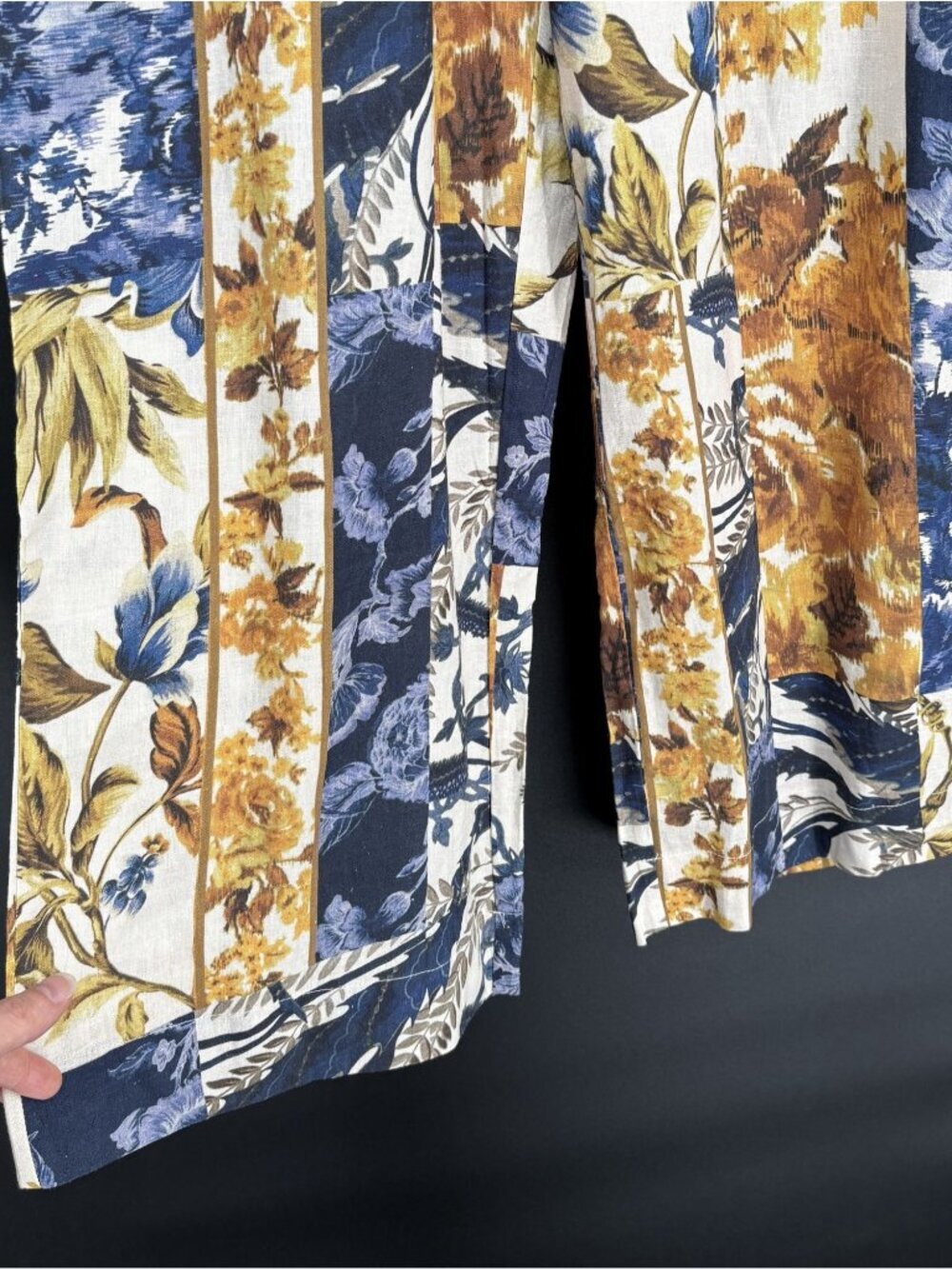 Christian Siriano Women Linen Blend Floral Wide-Leg Pants XS Blue Orange Cropped - Picture 3 of 10